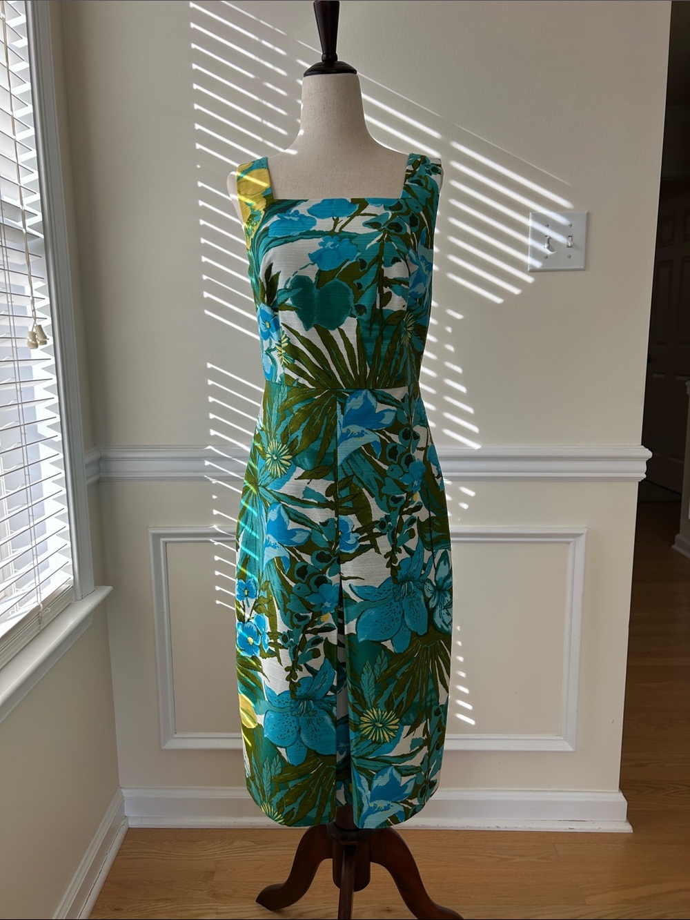 Talbots Tropical Floral Midi Dress in Teal and Green